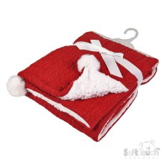FBP188-R: Red Cable Knit Wrap w/Pom Pom